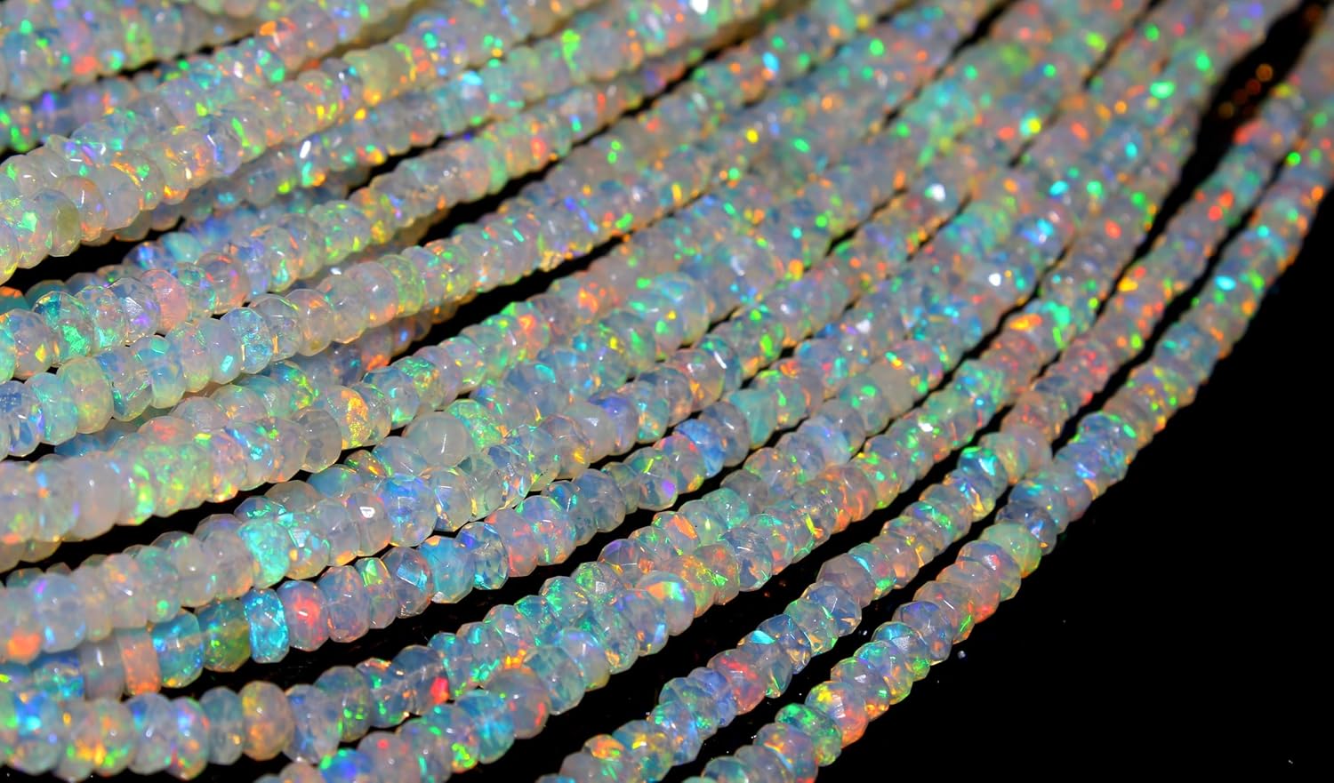 Natural Ethiopian Opal Rondelle Beads, Rainbow Fire Faceted, 4-5mm, 16 Inch Strand, Iridescent Gemstone