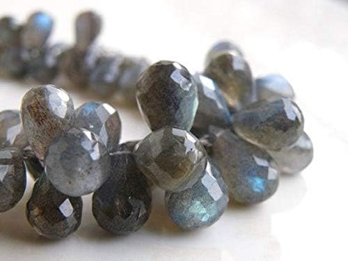 Labrarite Gemstone Briolette AAA Grey Faceted Teardrop Drilled 8 to 9.5mm 14 Inch Long Strand. Code-HIGH-58289