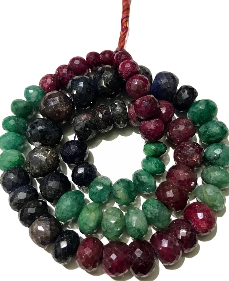 13 inch Strand of Natural gem Multi Corundum, 8x14-9x13mm Rondelle Faceted Beads for DIY Jewelry Making. | Beads_05442