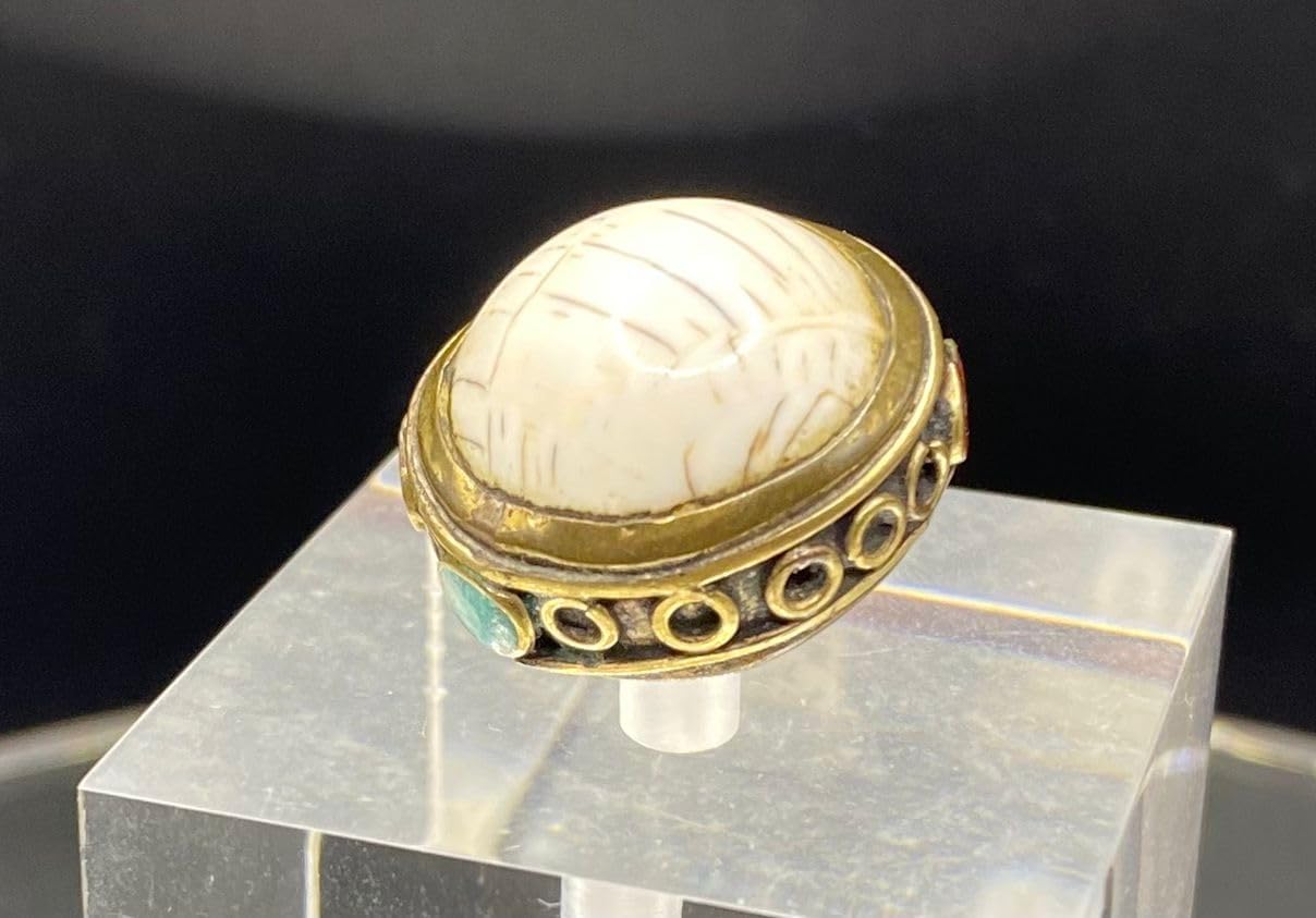 Handcrafted Nepalese Tibetan Natural Shell Pearl Bead with Turquoise and Coral 24x20mm – 13.20g Brass Bead for Jewelry Making, Craft Supplies, DIY Necklace & Bracelet Design,Loose Beads (20)