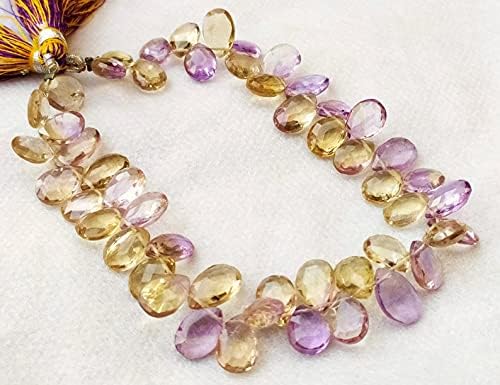 8 inch Strand of Natural Ametrine 9-10.5mm pear Faceted briolette Beads for DIY Jewelry Making. |BRIO_00388