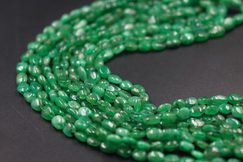 Natural Zambian Emerald Smooth Oval Beads 4 * 6-5 * 7MM Indian Gemstone Oval Loose Beads for Jewelry Making DIY 1 Strand 16