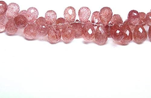 LOVEKUSH LKBEADS Natural StrawbeHIGHy Quartz Faceted Tear Drop Briolette Gemstone Craft Loose Beads Strand 7 Inch Long 11mm 13mm Code-HIGH-596