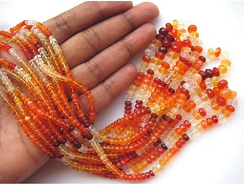 13 inch natural beads strand of 4-5mm faceted rondelle mexican fire opal gemstone beads for DIY jewelry - necklace, bracelet, earring, ring.