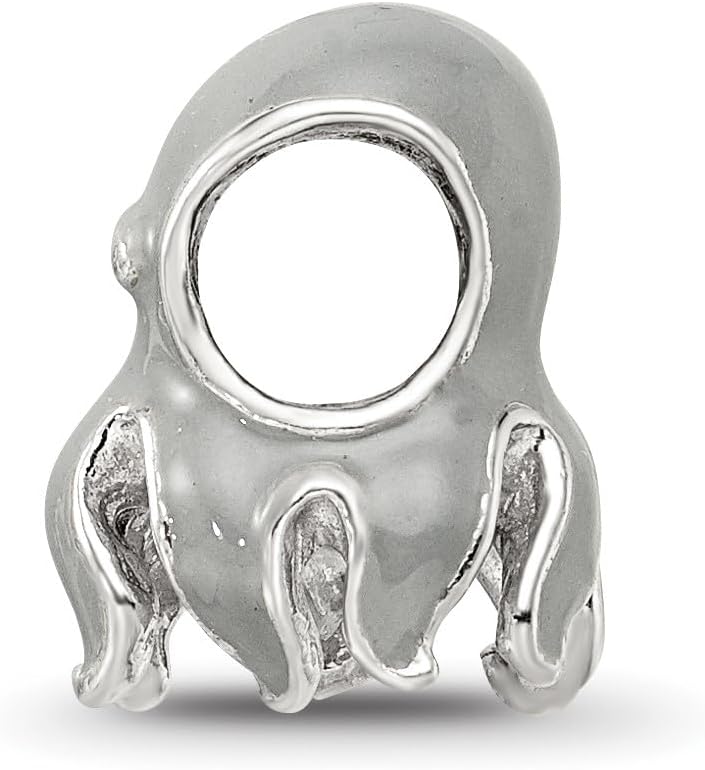 Solid 925 Sterling Silver Reflections Enameled Octopus Bead (9.1mm x 11.8mm)