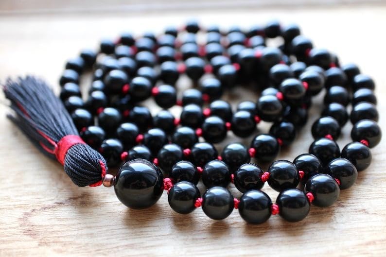 Natural Sheen Obsidian 8mm 108 Mala Beads, Spiritual, Meditation Beads, Reiki, Japa Mala, Buddhist Prayer Beads, Yoga Bracelet, healing beads LKMALA-RRGU-2932