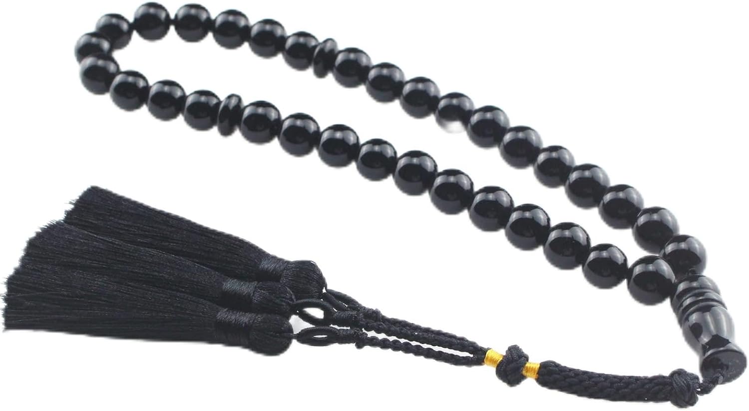 Islamic Muslims Dhikr Tasbeeh Tasbih Prayer Beads, 33 Black agate Stone Beads with Tassel