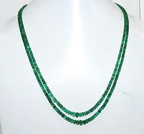 finest 2 line natural emerald faceted rondelle necklace, emerald faceted rondelle beads, 2.50-6 mm, 16