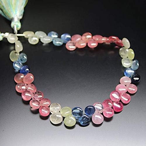 Multi Pink Blue Sapphire Smooth Heart Drop Briolette Gemstone Loose Craft Beads Strand 8 Inch Long 7mm 6mm Code-HIGH-296
