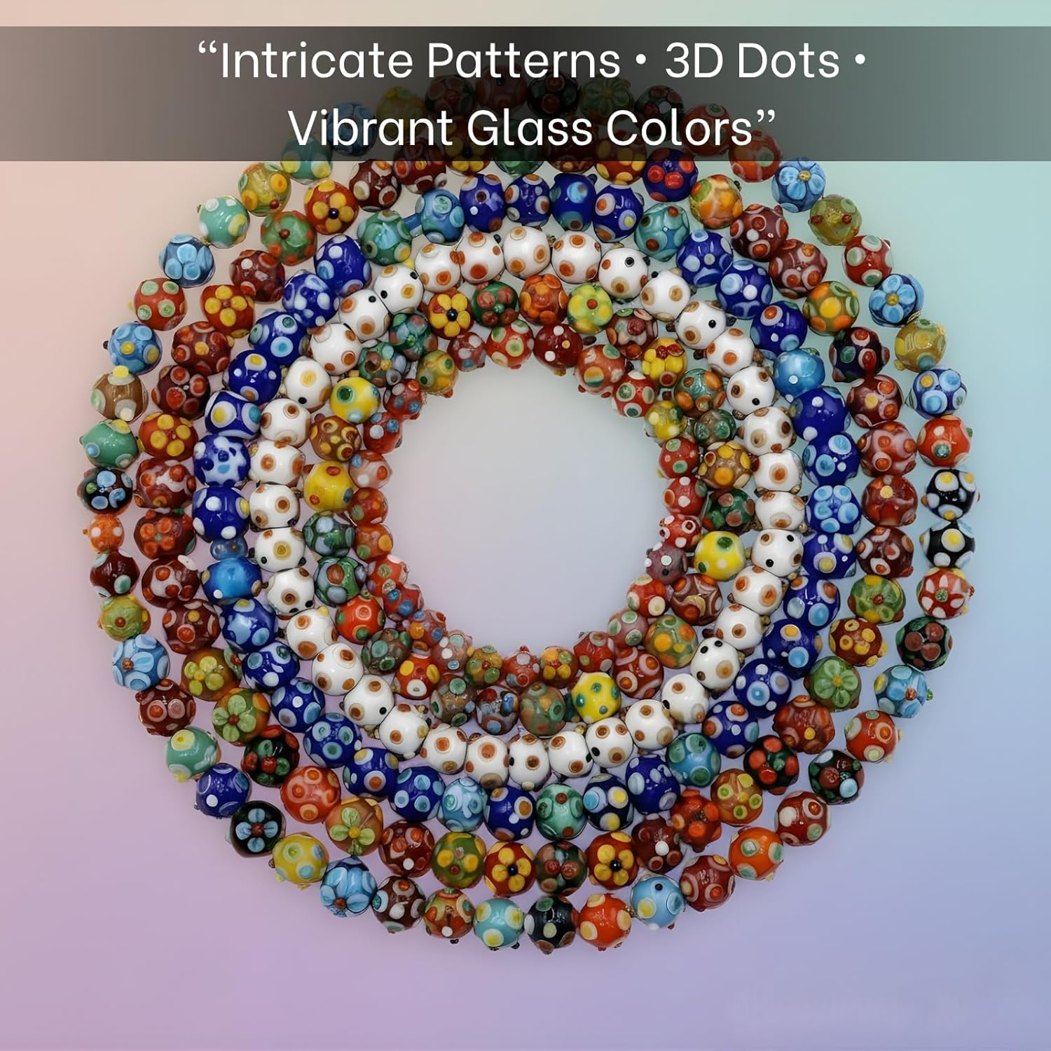 Handcrafted Multicolor Lampwork Glass Beads | Mixed Style Beads with Dotted Artistic Designs | Available in 25 Strands | Assorted Beads for Jewelry Making & DIY Crafts.