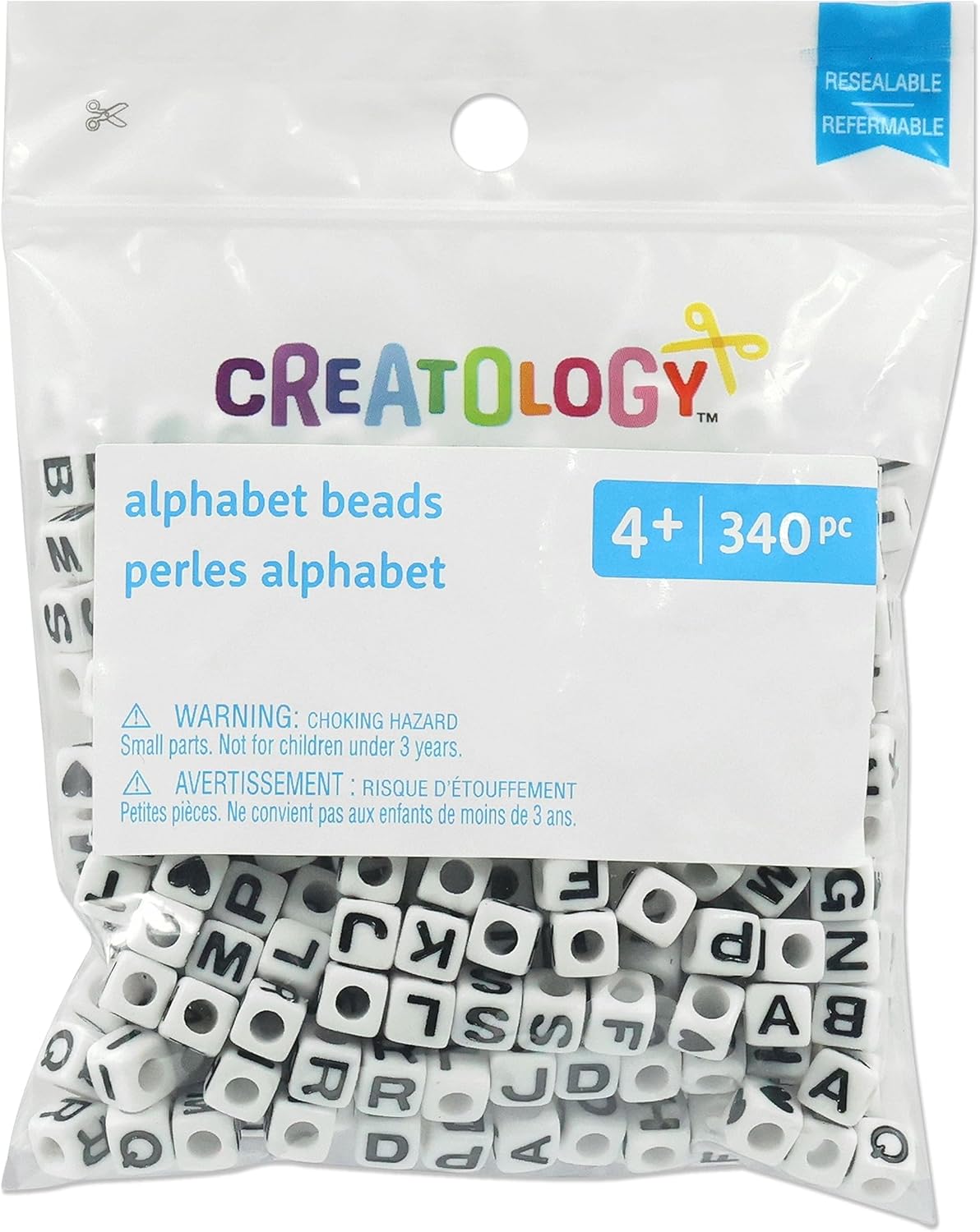 Creatology Black & White Alphabet Beads, 12 Packs: 340 ct. (4,080 Total), 6.5mm