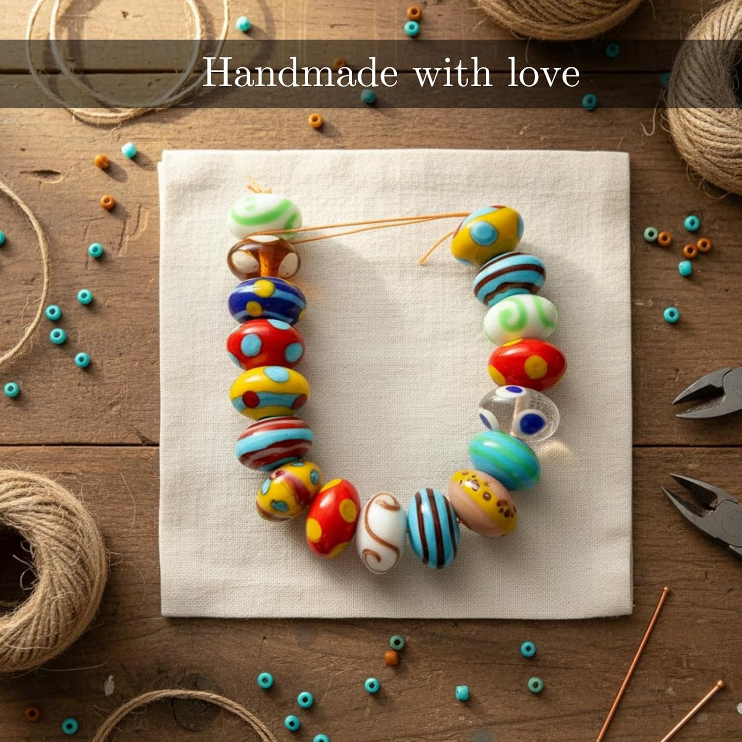 Handcrafted Multicolor Lampwork Glass Beads | Decorative Mixed Rondelle Shape Artistic Beads | Available in 10 Strands | Premium Loose Beads for Jewelry Making & Crafts