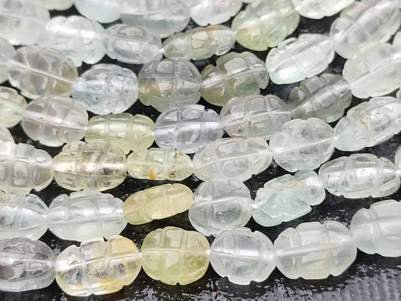 Natural Aquamarine Melon Smooth Beads 8x10-9x12 mm 16 inch Long String Jewelry Making Gemstone Beads for Necklace Bracelet