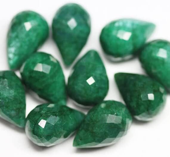 Natural Color Enhanced Green Emerald Faceted Tear Drop Briolette Loose Gemstone Craft Beads Pairs 10 pcs 23mm