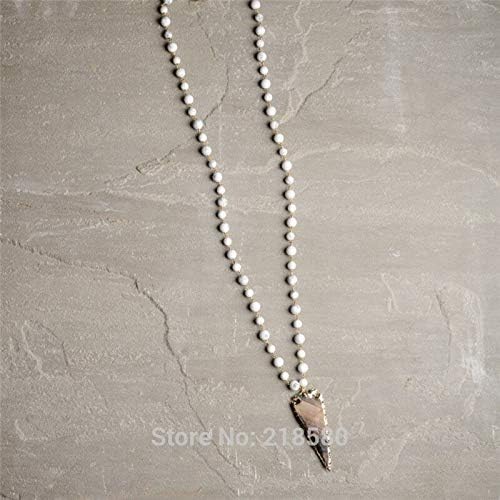 Rosary Chain Beads Necklace Arrowhead Pdant Necklace NM11685 - (Metal Color: Amazonite)