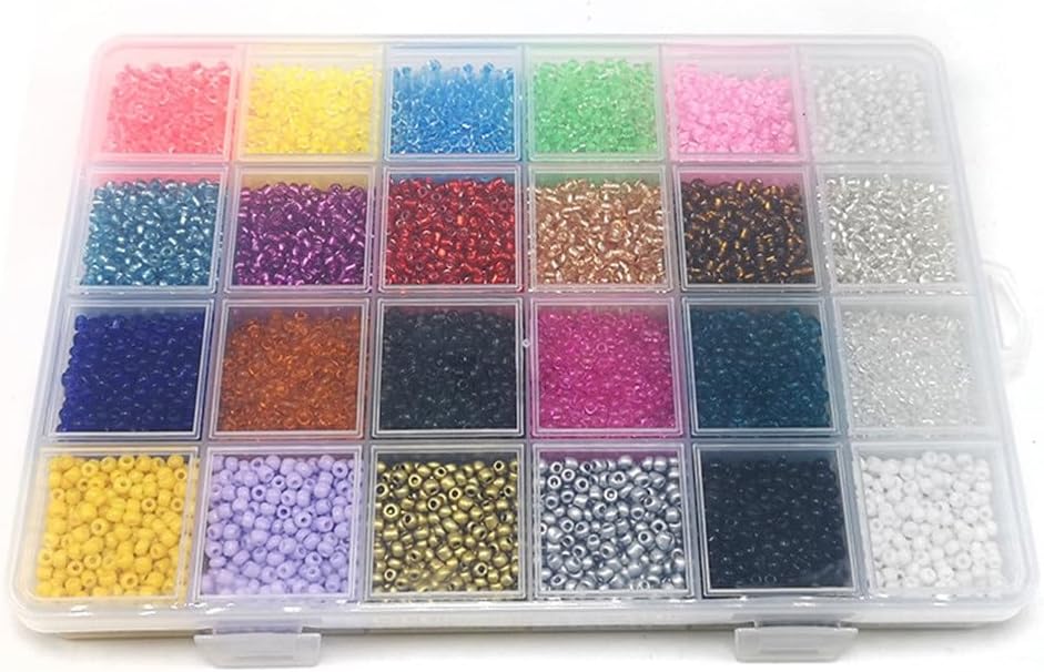 24-Color Glass Rice Bead Set Box 3mm Loose Beads Cream Transparent DIY Bracelet Weaving