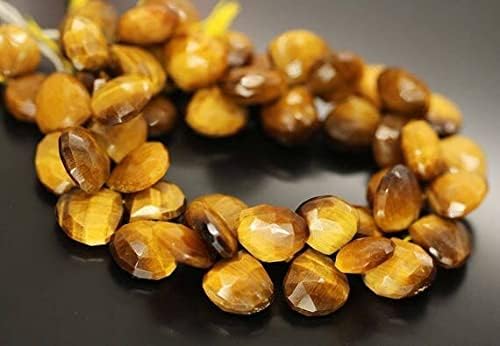 Bi Color Yellow Tigers Eye Faceted Briolette Heart Drop Gemstone Loose Beads Strand 9
