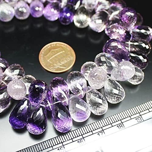 8 inch Strand of Natural Amethyst 8x10-10x14mm Drop Faceted briolette Beads for DIY Jewelry Making. |BRIO_00155
