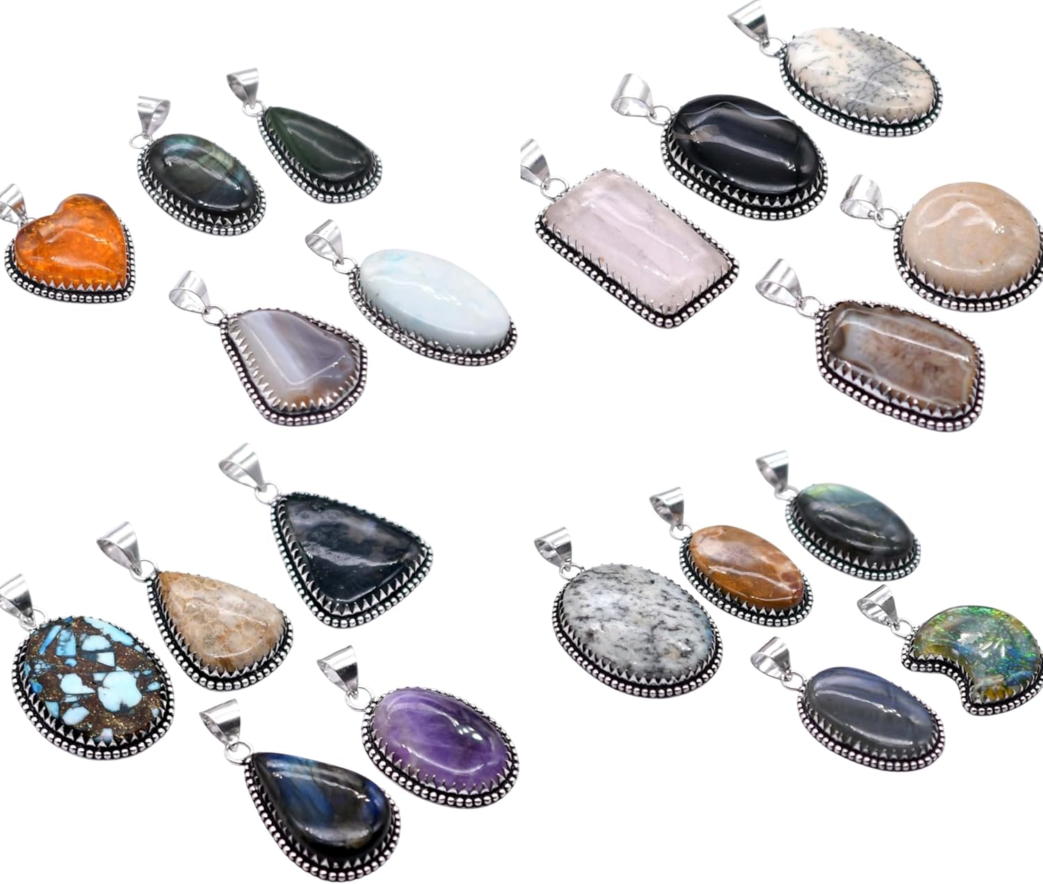 Any 100 PCS Mix Gemstones Handmade Pendant Silver Plated Mix Lot P 9104 P 9104