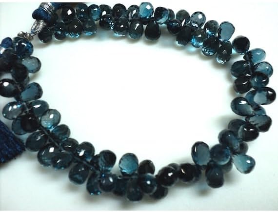 BEADS GEMSTONE 1 Strand Natural Lonn Blue Topaz Beads - Blue Topaz Tear Drop Bead, Faceted Briolette Beads - 6x8mm -6x9mm 4 Inch Long Long Code-HIGH-16539