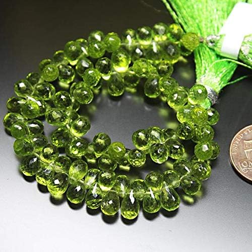 Arizona Green Perit Faceted Tear Drop Briolette Loose Gemstone Craft Beads Strand 8 Inch Long 7mm 8mm Code-HIGH-28067