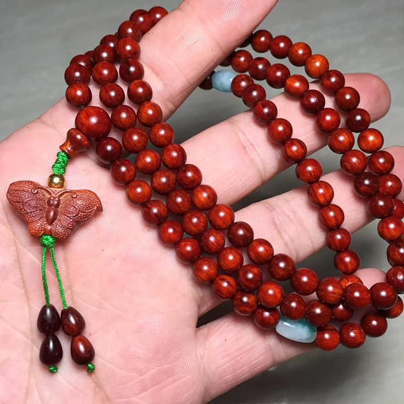 Mascot Wooden Crafts Wood Carving Art Wood Decoration Artwork 破茧化蝶小叶紫檀0.6 * 108颗鸡血红佛珠手串手链念珠 (破茧化蝶小叶紫檀6mm)