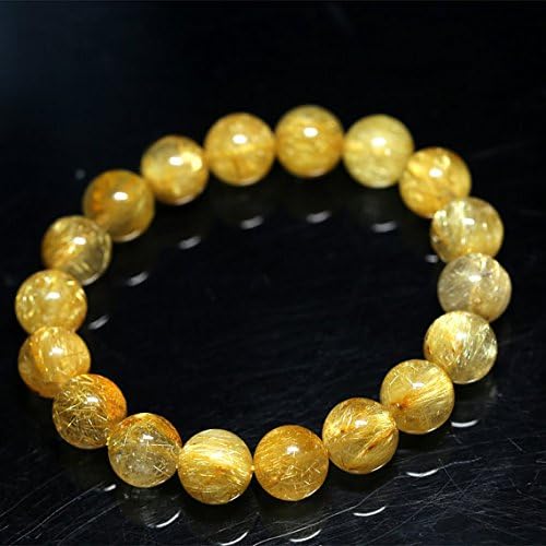 1 Strands Natural Yellow Gold Hair Rutile Quartz Stretch Bracelet Round Beads 10mm 04271