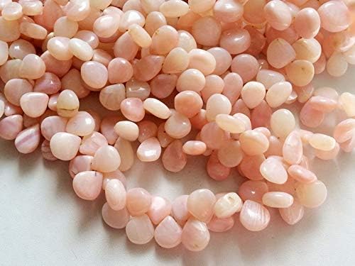 Pink Opal Beads, Peruvian Pink Opal Plain Heart Briolette, Pink Opal Necklace, 13mm, 6 Inch Strand