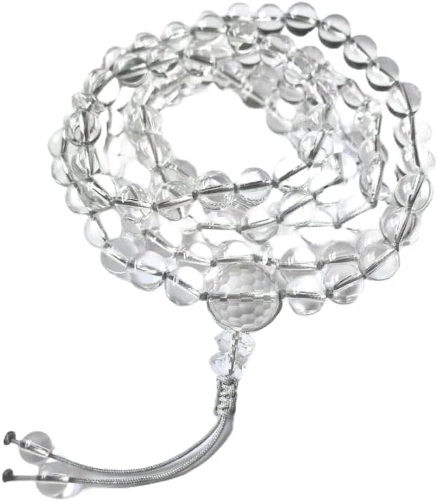 Natural Clear Quartz 8mm-12mm 108 Mala Beads, Spiritual, Meditation Beads, Reiki, Japa Mala, Buddhist Prayer Beads, Yoga Bracelet, healing beads LKMALA-RRGU-1002