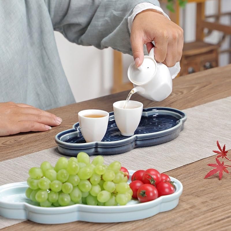 Tray Chinese Xiangyun Ceramic Dessert Tray Afternoon Tea Tray Tea Tray Tea Restaurant Tea Tray Snack Fruit Tray Cake Tray Serving Trays(Black,A)