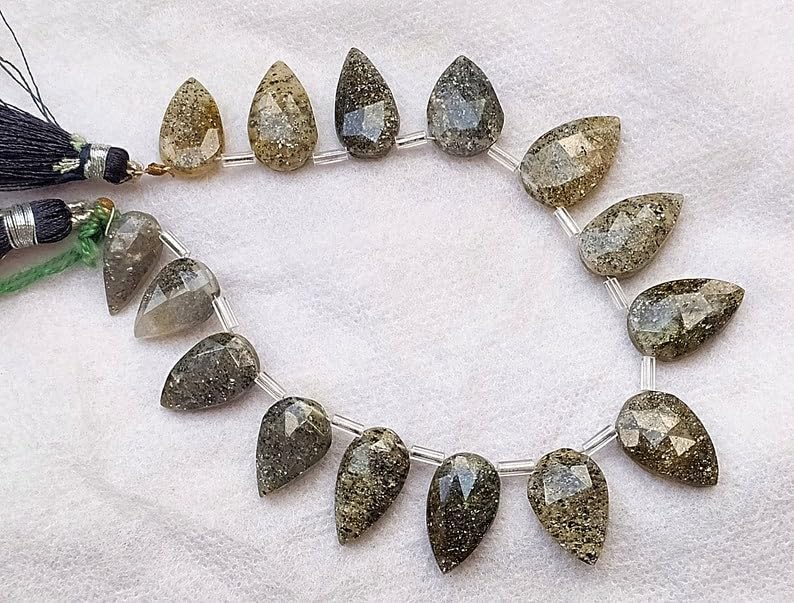 8 inch Strand of Natural Gray Moss Agate 15-17 mm pear Faceted briolette Beads for DIY Jewelry Making. |BRIO_03593