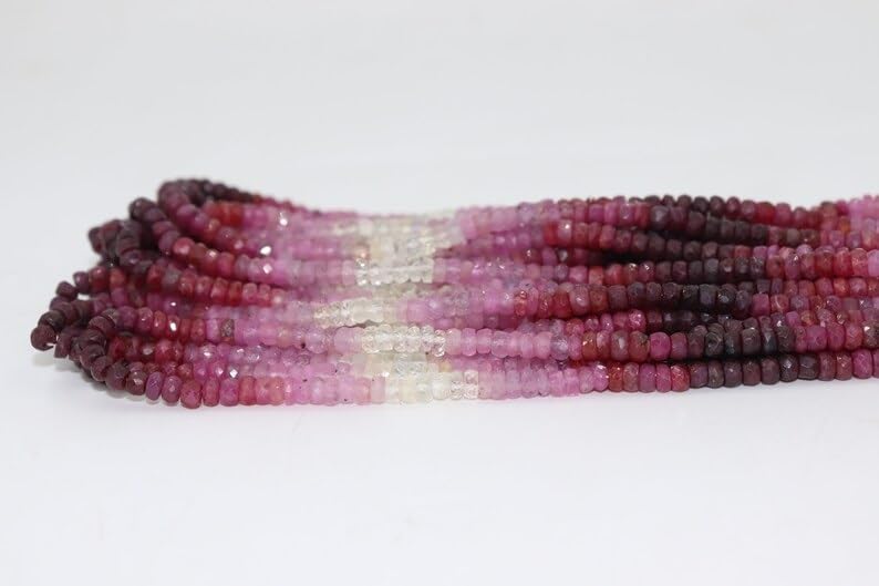 Natural Ruby Faceted Rondelle Beads 4-4.5MM Pink Ruby Precious Rondelle Beads Strand for Jewelry Making
