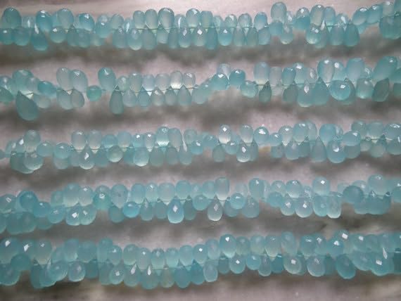 8 inch Strand of Natural Chalcedony 12-13mm Teardrop Faceted briolette Beads for DIY Jewelry Making. |BRIO_02062
