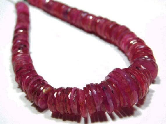 BEADS GEMSTONE 178 carat-Ruby Micro Cut Flat Big Tyre Shape Rondelles -7 Inch Long Strand-Stones measure- 5-13mm Code-HIGH-5952