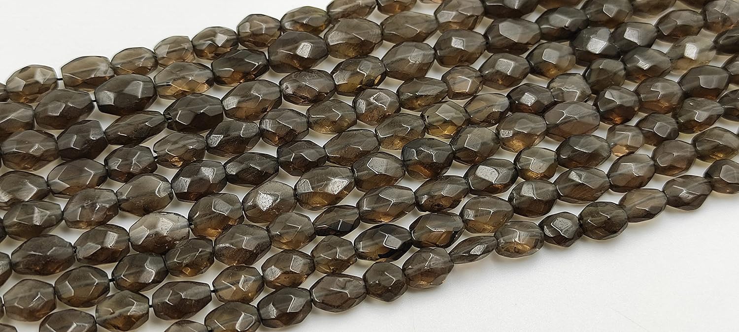 Hanumat Gems Lot of 10 Strands Natural Smoky Quartz Faceted Oval Shape Gemstone Beads,Smoky Quartz Faceted Beads,Smoky Quartz Oval Beads,5X7-6X9 MM Oval Beads,13 Inches Oval Beads Strand.