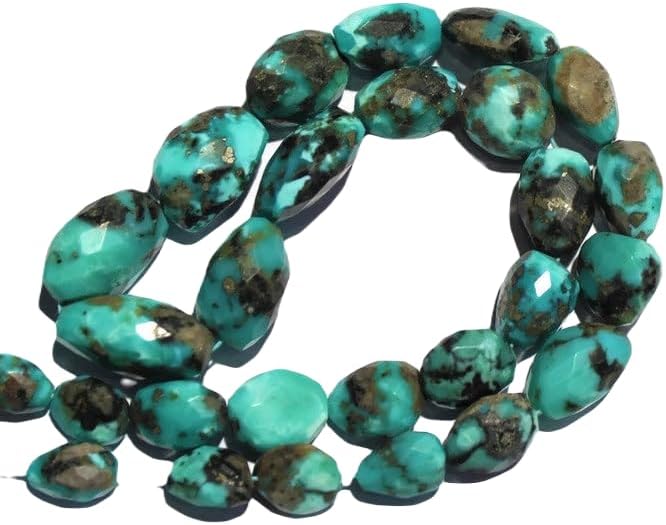 13 inch Strand of Natural gem Arizona Turquoise, 12-21mm Fancy Oval Faceted Beads for DIY Jewelry Making. | Beads_01993, blue