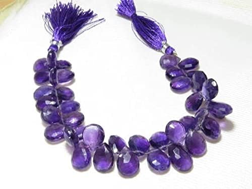 8 inch Strand of Natural Amethyst 10x12-10x15mm pear Faceted briolette Beads for DIY Jewelry Making. |BRIO_00237