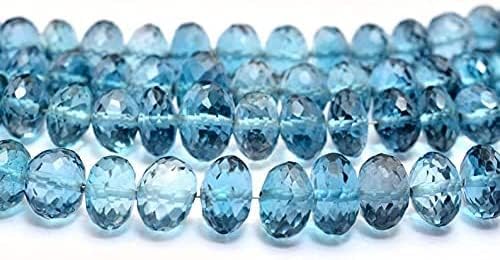 London Blue Topaz Gemstone 7mm-8mm Faceted Rondelle Beads | Natural AAA Blue Topaz Semi Precious Gemstone Beads | Genuine Fine Topaz Beads