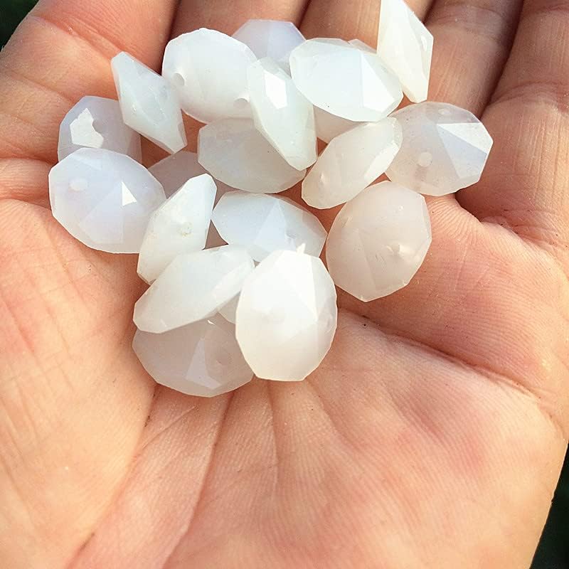 Hanging Crystals Prisms 500pcs 14mm Jade White Crystal Octagon Faceted Chandelier Beads Glass DIY Garland Strands Accessories for Home Deocr Hangings Crystals for Decoration