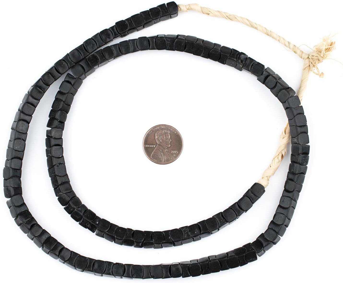 The Bead Chest Rare Black Square Snake Beads Long Strand 7mm Nigeria African Interlocking Glass 36 Inch Strand Handmade