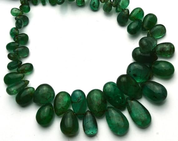 BEADS GEMSTONE 1 Strand Natural Emerald Smooth Pear Shape Briolettes 7 Inch Full Strand 3x5MM to 7x12MM Approx Code-HIGH-4544
