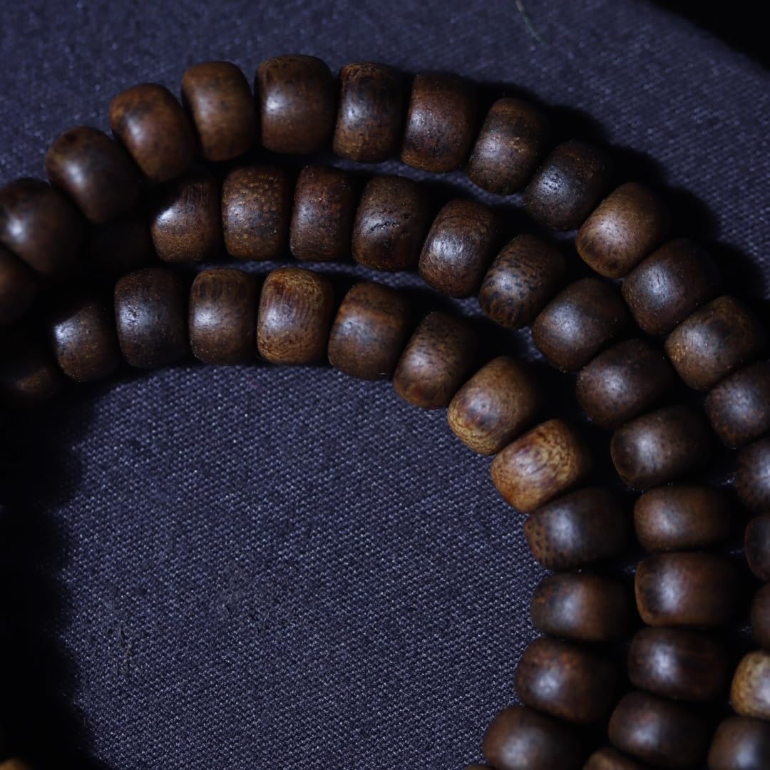 Hainan Yingge Green Nanmu Agarwood 6x8mm*108 Beads Full-Oil Aquilaria sinensis Rosary Sinking Grade