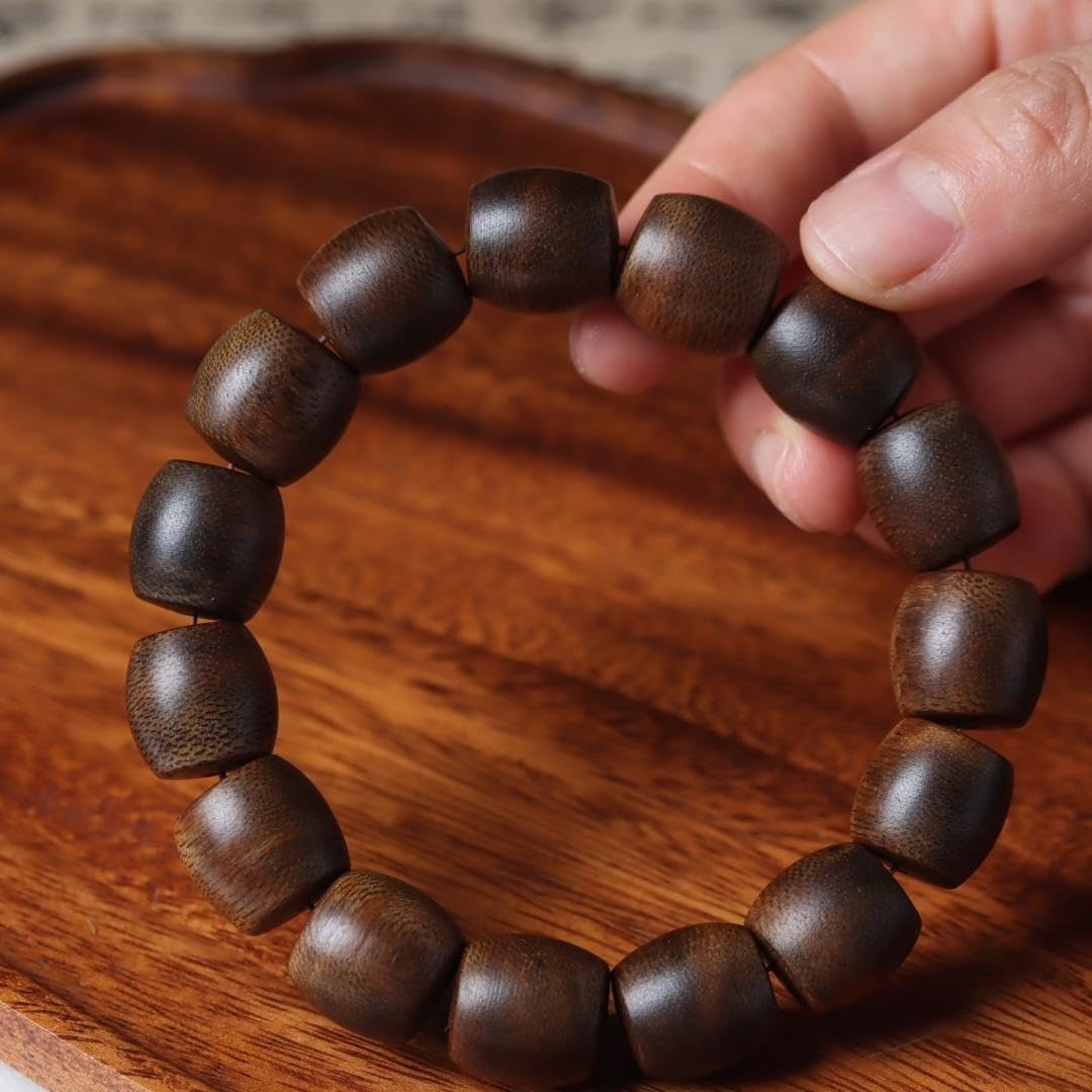 Hainan Green Agarwood Full Oil Sinking Grade Drum Bead 14mm*15 Pieces Sweet Floral Honey Scented Bracelet Candy Knot