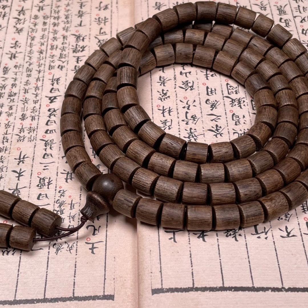 Vietnamese Nha Trang White agarwood Prayer Beads, Straight-Cut Bucket Beads 8mm*108 Pieces, Dense, Sweet, Cool and Water-Sinking Grade