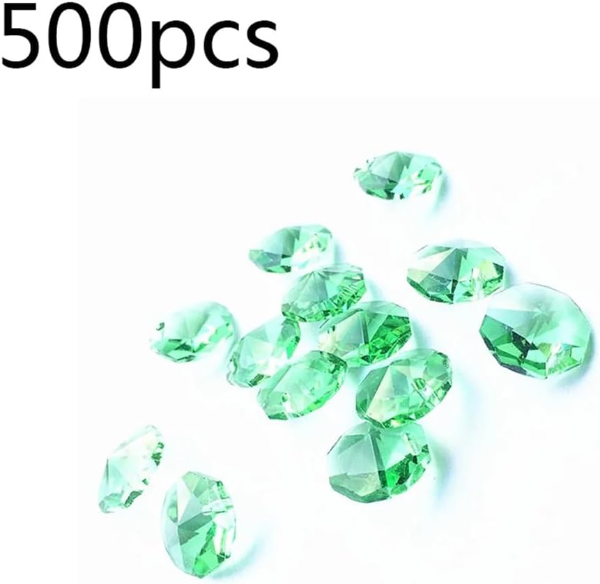 Hanging Crystals Prisms 500pcs 14mm Green Octagon K9 Crystal Beads in 1Hole for Chandeliers Accessories Parts Hangings Crystals for Decoration
