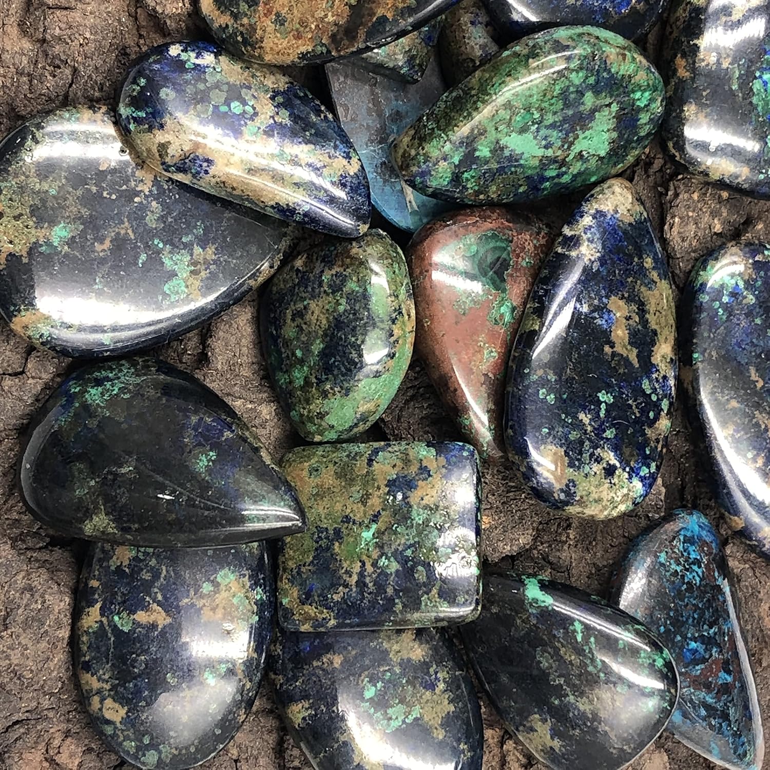 Natural AZURITE MALACHITE Gemstone Loose Cabochon Lot For Jewelry Making, Loose Gemstone For Ring, Earring & Pendant Necklace, Jewelry Making Cabochons, Healing Gemstones