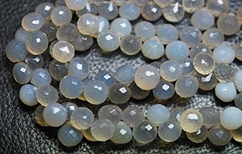 8 inch Strand of Natural Chalcedony 8-7mm Onion Faceted briolette Beads for DIY Jewelry Making. |BRIO_01835