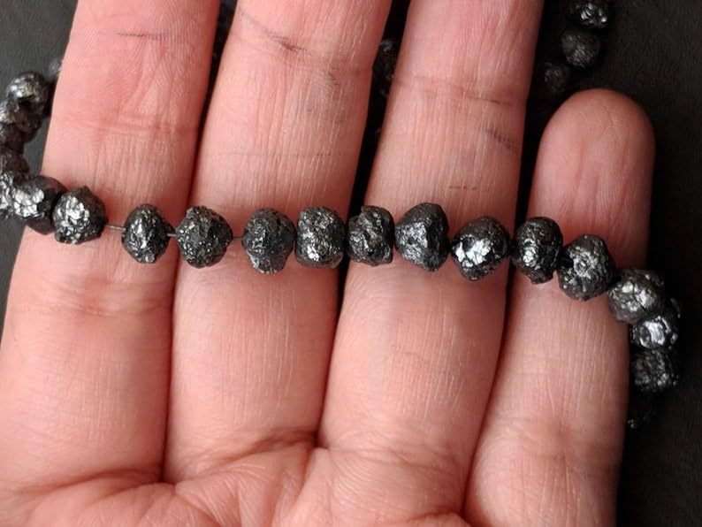 5-7mm Black Raw Diamond Beads, Black Diamond Rondelles, Diamond Beads, Black Diamond Rondelle For Necklace (4IN To 16IN Options)- PPD175, 5-7 MM