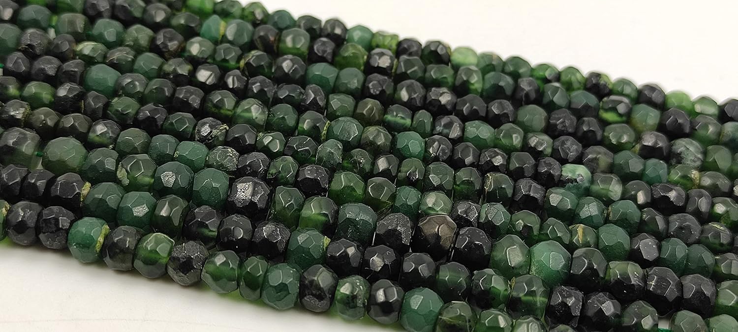 Hanumat Gems Lot of 10 Strands Beautiful Natural Green Serpentine Faceted Rondelle Shape Gemstone Beads,Serpentine Rondelle Beads,Serpentine Faceted Beads,5.00-6.00 MM Beads,13 Inches Strabnd