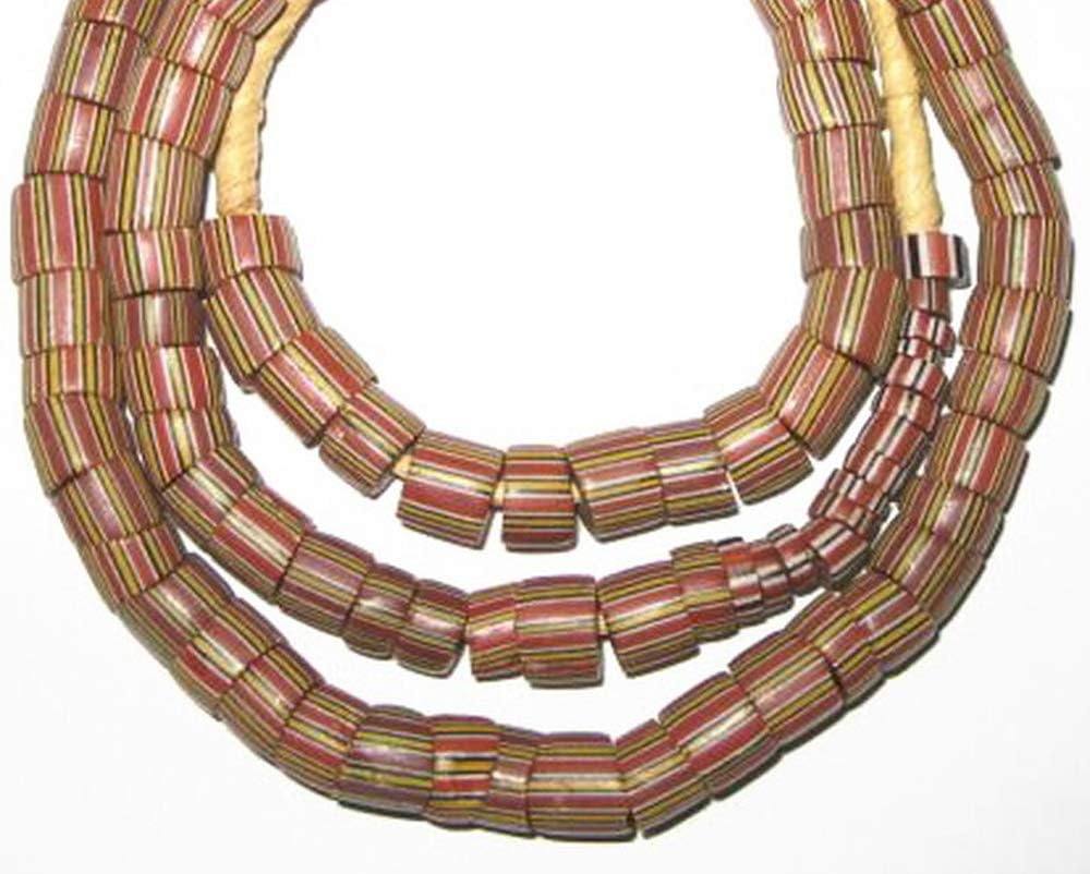 Authentic red multi Venetian wound drawn stripe glass trade beads